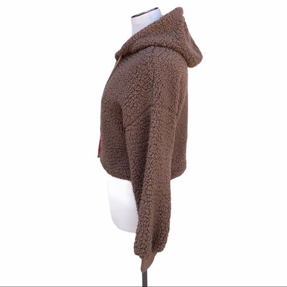 Cropped Sherpa Teddy Hoodie Sweater - Picture 4 of 9